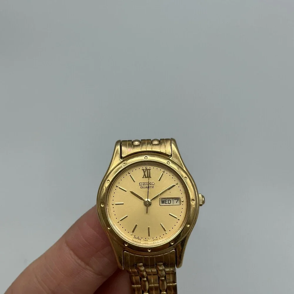 Vintage Seiko 7N63-6A50 Womens Watch 24mm Gold Tone Non Running